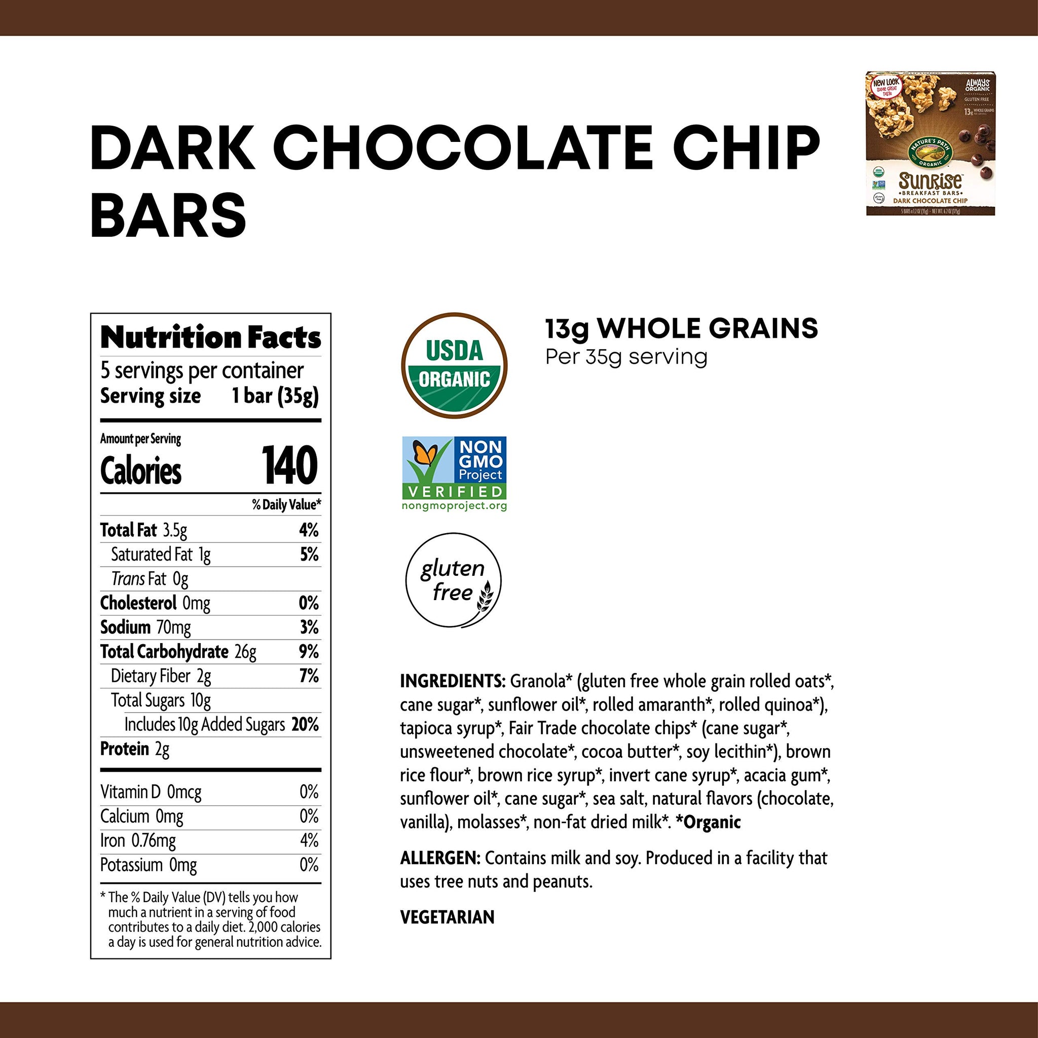 Nature's Path Organic Gluten-Free Chewy Granola Bars, Dark Chocolate Chip, 6.2 Ounce Box