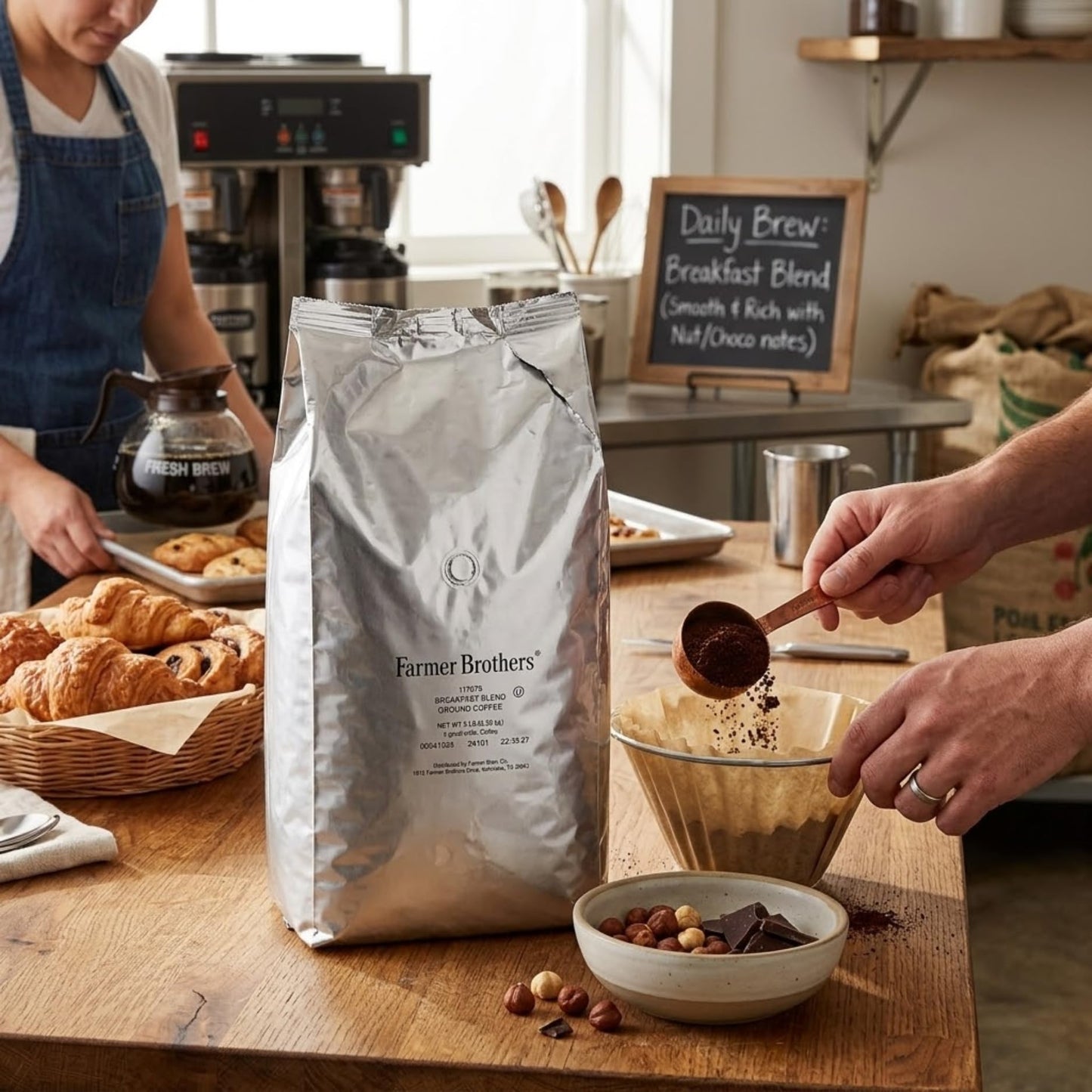 Farmer Brothers Ground Coffee 5LB Breakfast Blend - Medium Roast, Smooth Flavor, Foodservice Coffee Supply, Bulk Coffee Bag with Nut & Chocolate