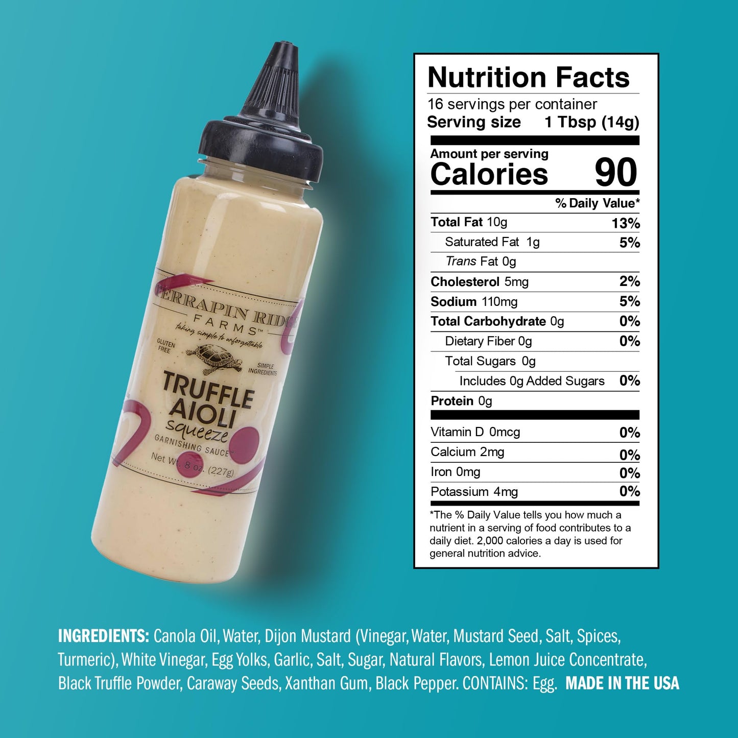 Terrapin Ridge Farms Gourmet Truffle Hot Sauce and Truffle Aioli Garnishing Sauce Set (2 Squeeze Bottles)
