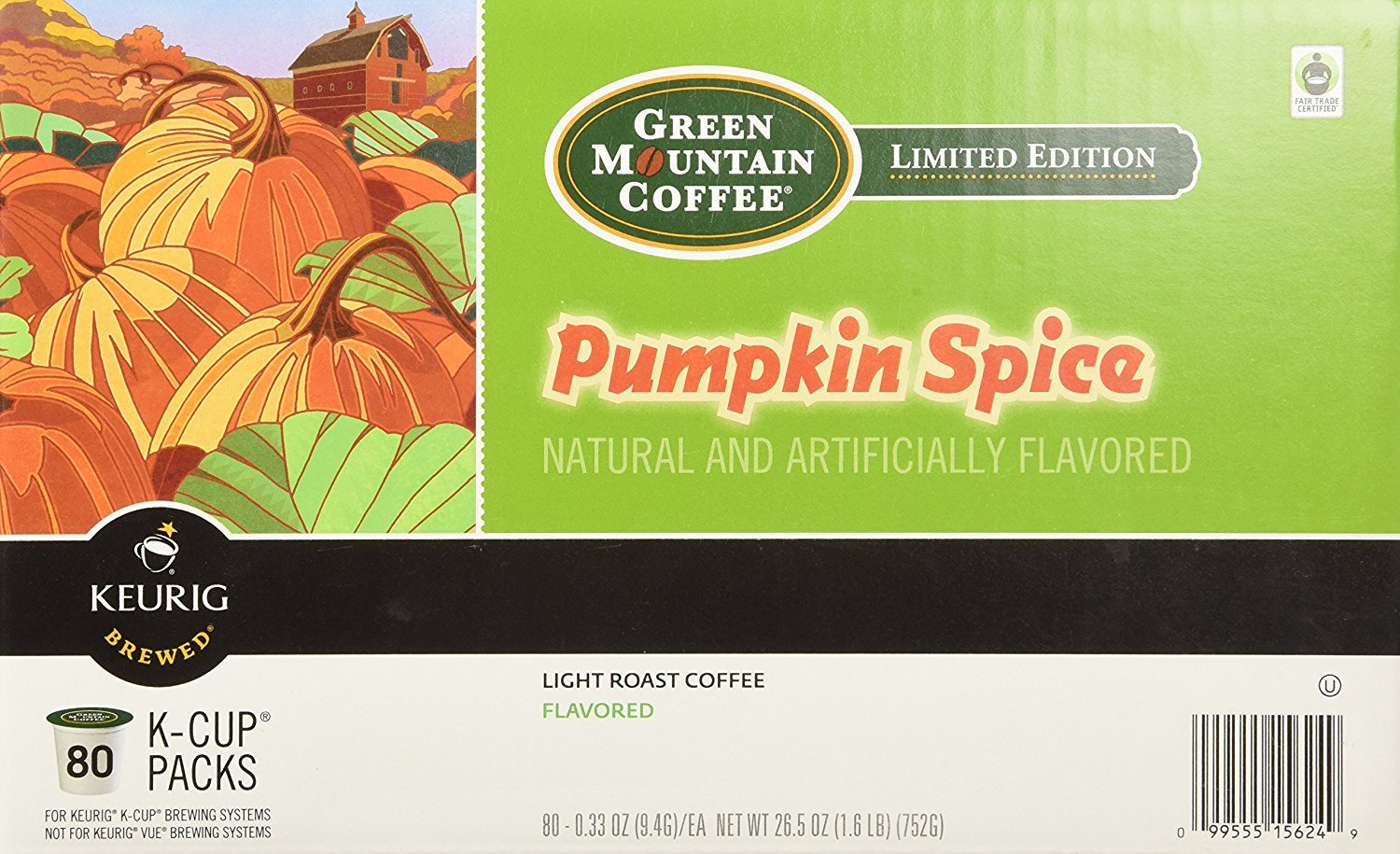 Green Mountain Coffee Fair Trade Pumpkin Spice K-Cups 80 Count Value Box