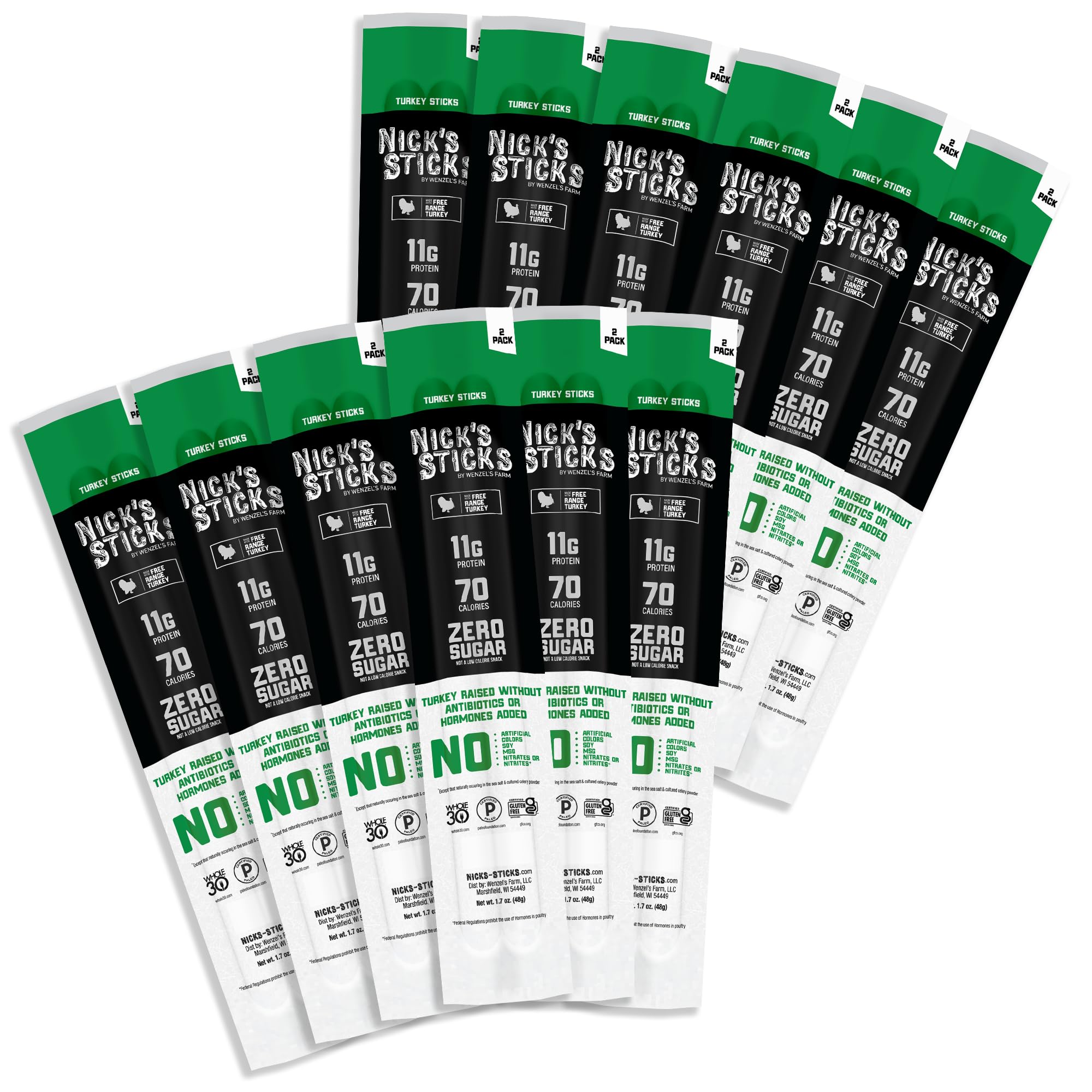 Nick's Sticks Clean & Balanced Free Range Turkey Snack Sticks | Made in the USA | Gluten Free | Paleo, Keto, Whole30 Approved | No Soy, Antibiotics or