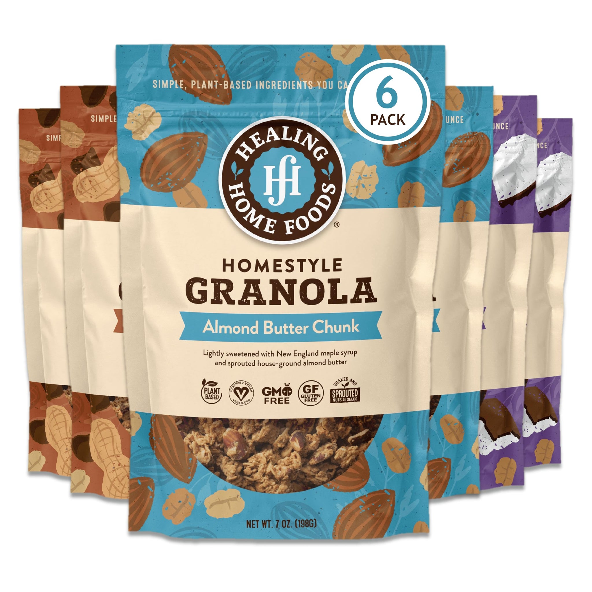 Healing Home Foods Variety P-Nutty Chip, Almond Butter Chunk, Cashew Coconut Crunch, Gluten Free Granola Mix, Low Sugar Granola Clusters, Vegan