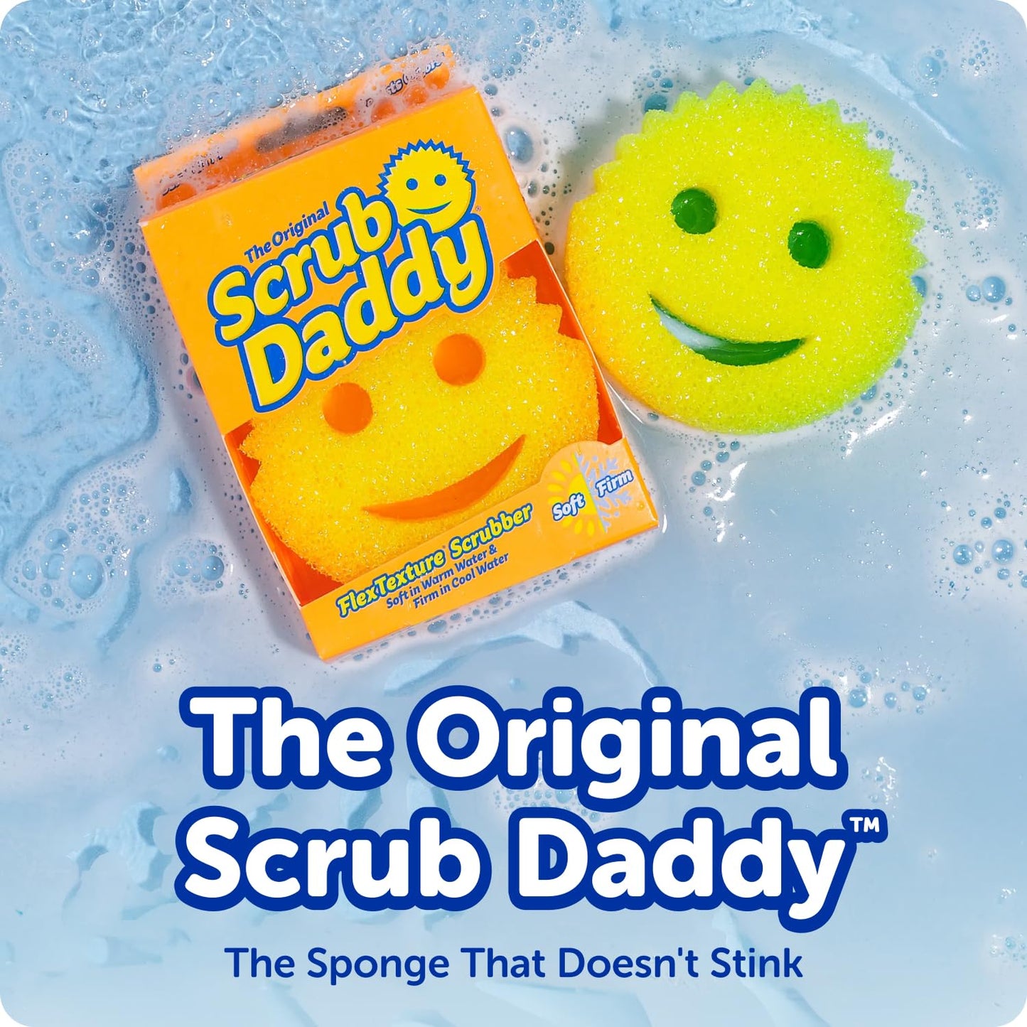 Scrub Daddy 6 Kitchen Sponges & 1 Daddy Caddy Dish Sponge Holder - BPA Free & Made with Polymer Foam - Stain & Odor Resistant, Scratch-Free