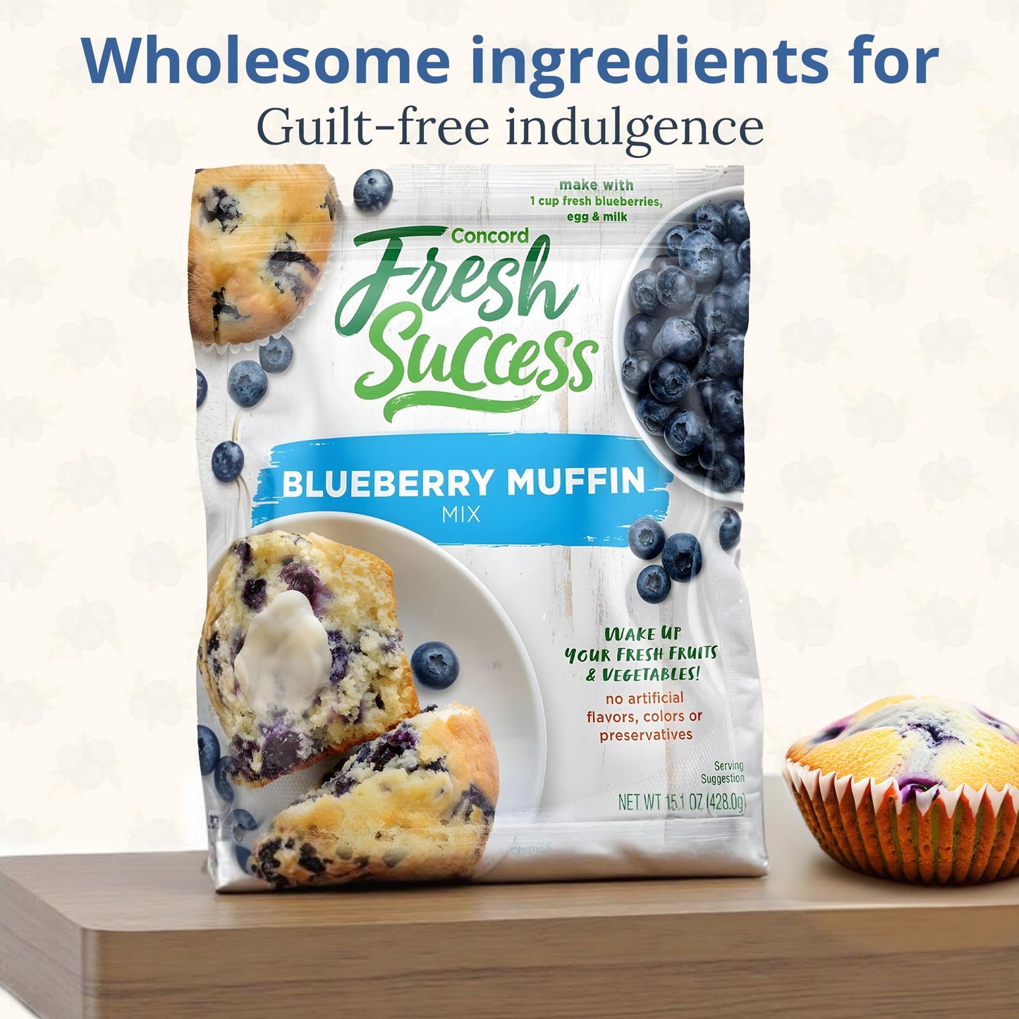 Concord Foods Blueberry Muffin Mix | Easy Bake Bread Mix for Fresh, Delicious Muffins at Home | Made with Natural Flavors & No Preservatives | Ideal for Breakfast, Brunch & Snacks | 15 Oz (Pack of 2)