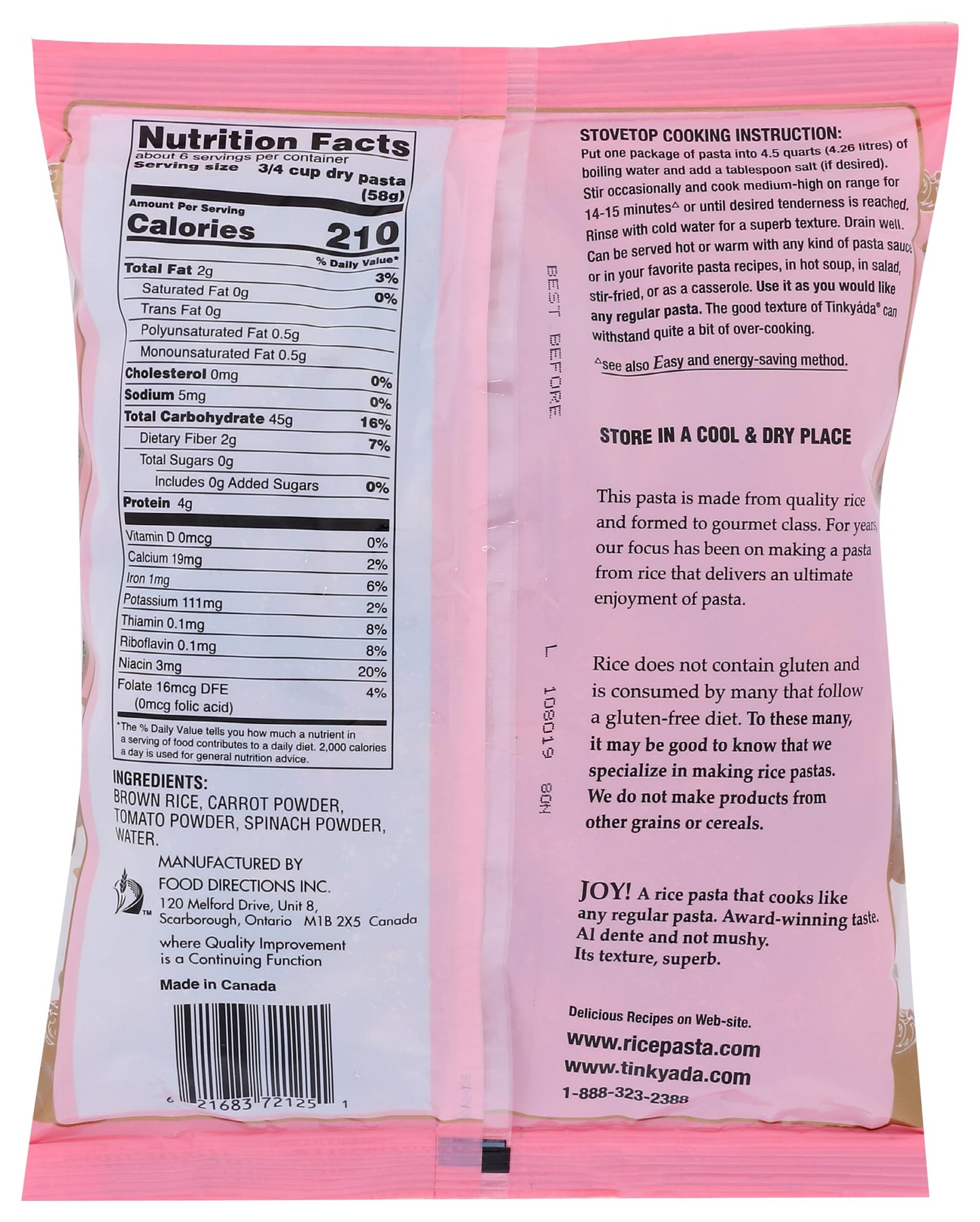 Tinkyada Brown Rice Vegetable Pasta Spirals Gluten Free - 12 oz