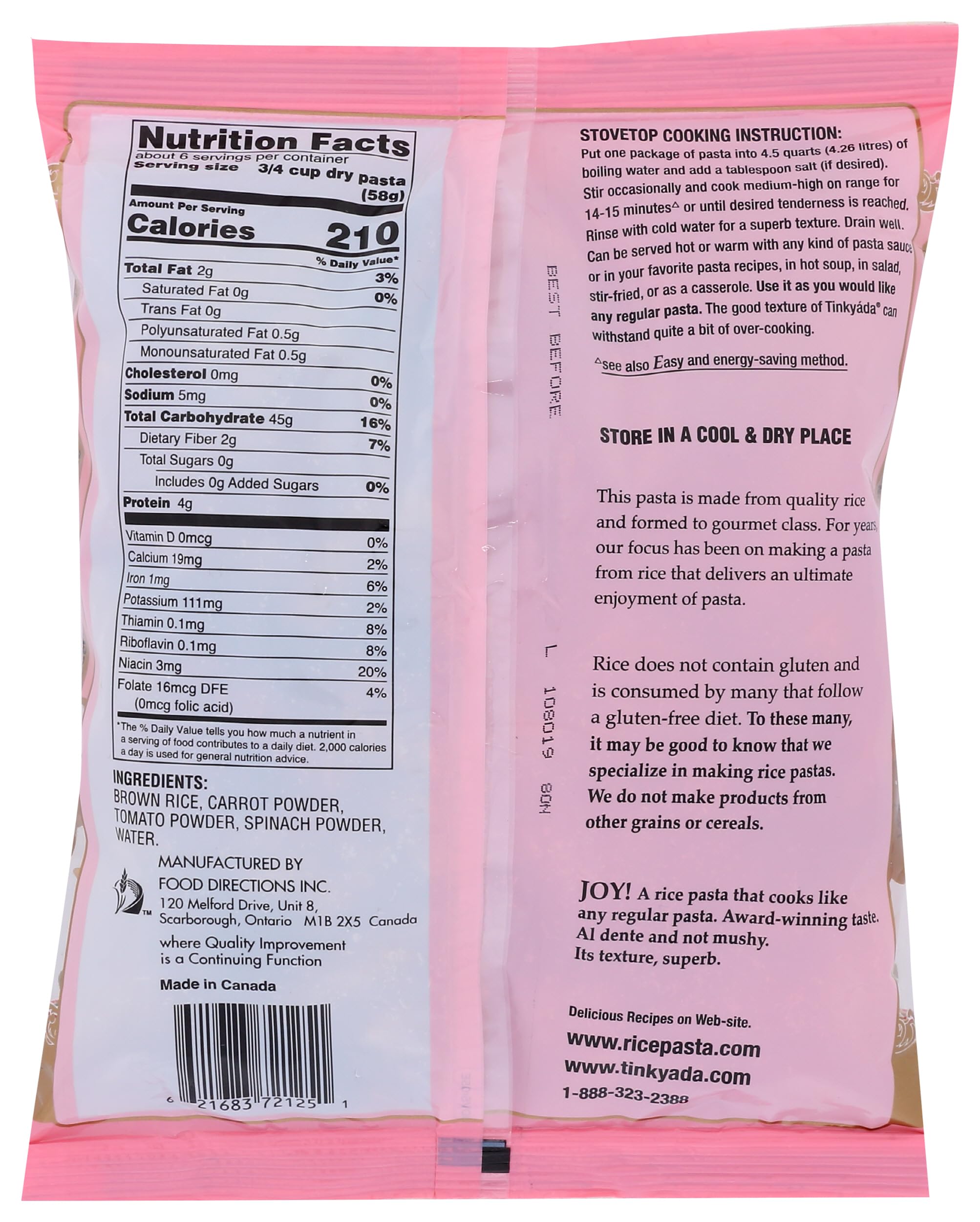 Tinkyada Brown Rice Vegetable Pasta Spirals Gluten Free - 12 oz