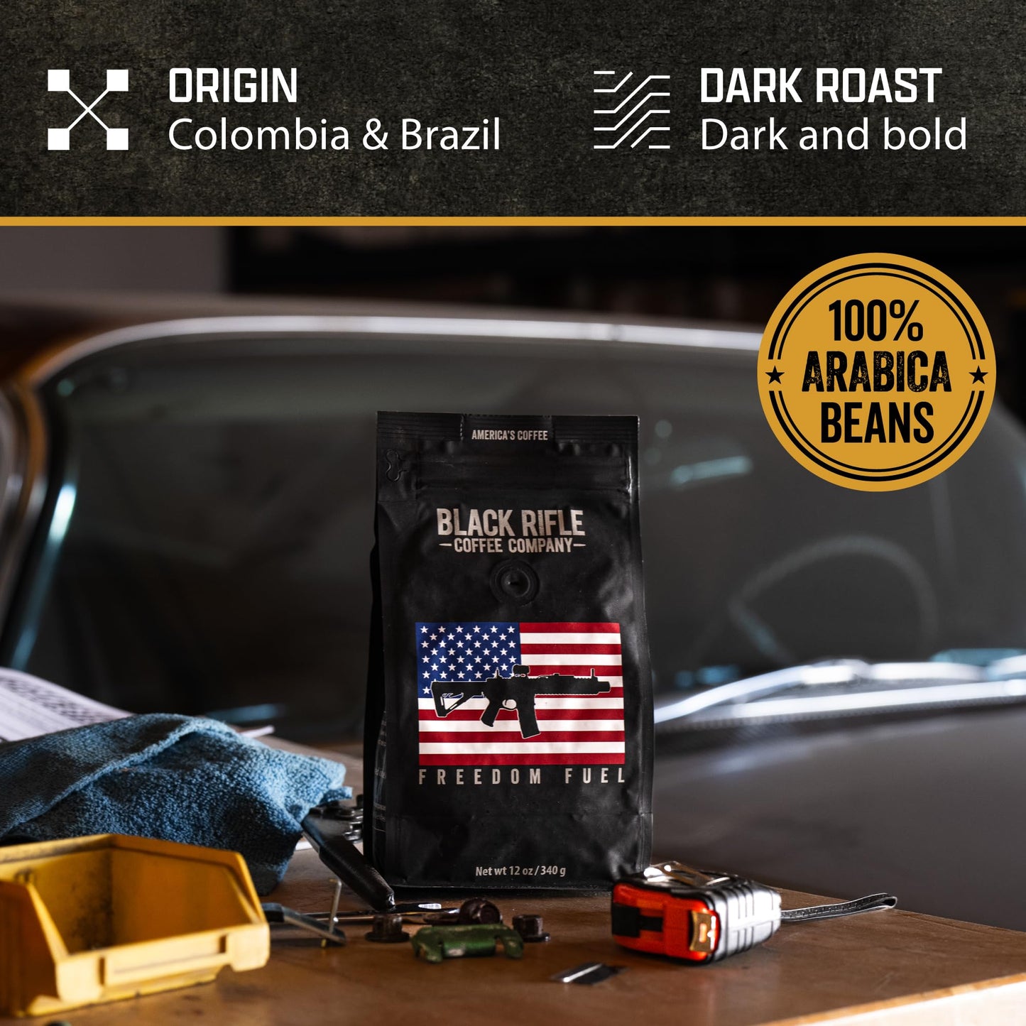 Black Rifle Coffee Company Freedom Fuel, Dark Roast Ground Coffee, 12 OZ Bag