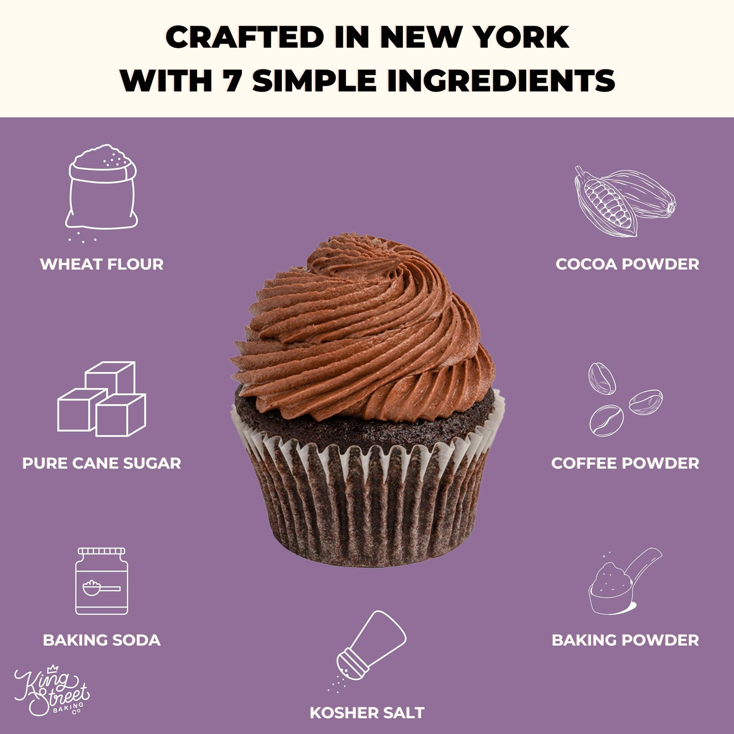 King Street Baking Co Chocolate Cupcake & Cake Mix - 7 Ingredient Box Mix With Dutch Cocoa - Makes 12 Cupcakes or 8 inch Sheet Cake - 1 Pack