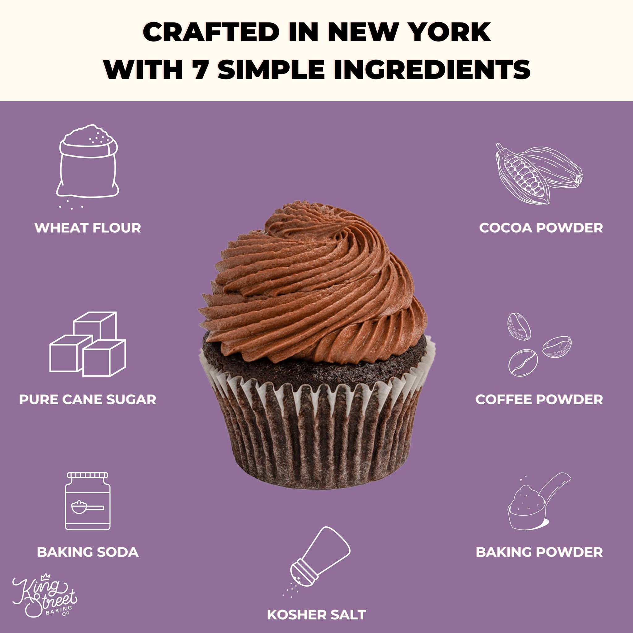 King Street Baking Co Chocolate Cupcake & Cake Mix - 7 Ingredient Box Mix With Dutch Cocoa - Makes 12 Cupcakes or 8 inch Sheet Cake - 1 Pack