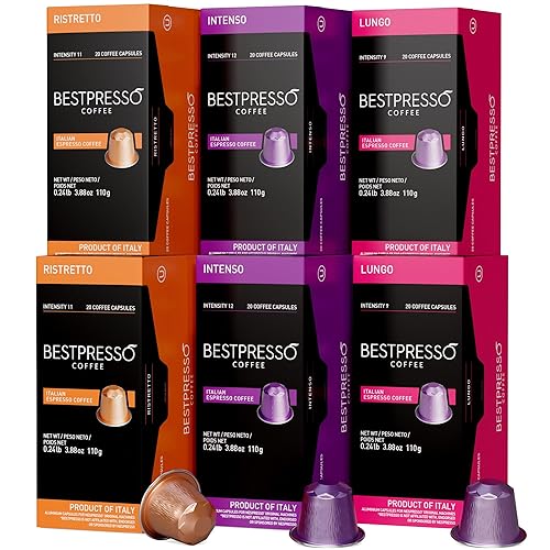 Bestpresso Coffee For Nespresso Original Machine 120 Aluminum Pods Certified Genuine Espresso Variety Pack Pods Compatible with Nespresso Original