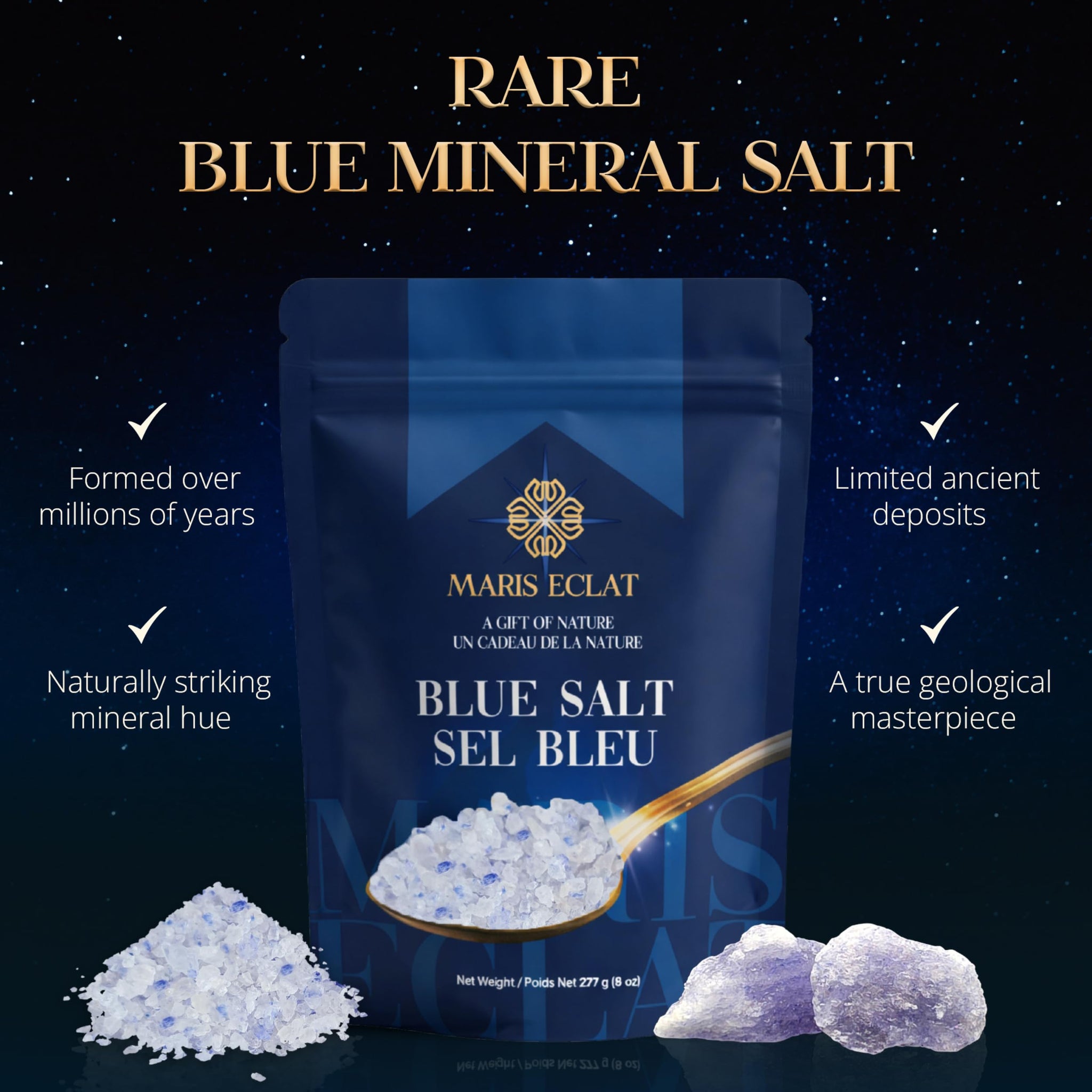 Maris Eclat Blue Salt Coarse Crystals - Premium Gourmet Mineral Salt - Naturally Rich in Potassium with Lower Sodium Than Regular Table Salt