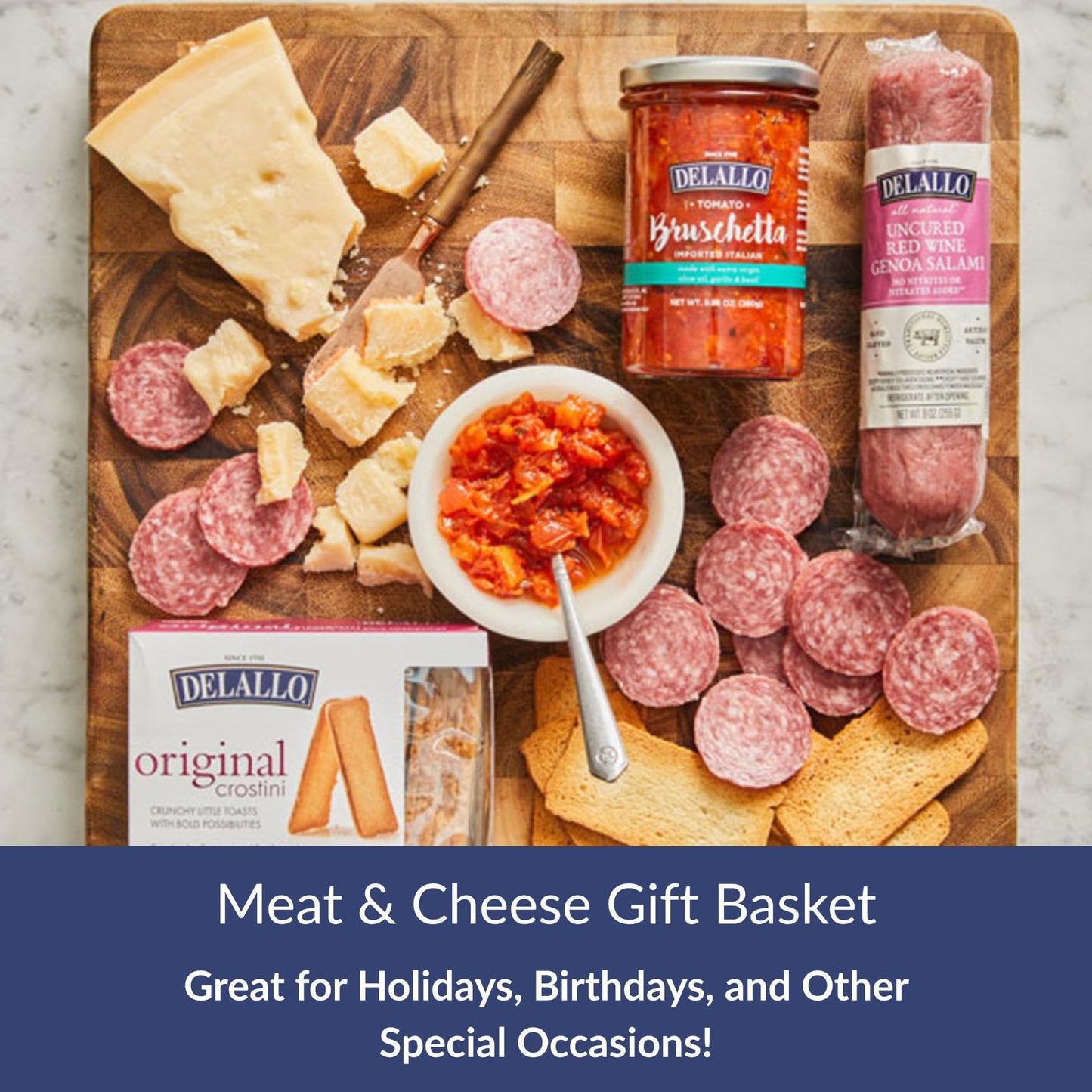 DeLallo Gourmet Snack Italian Gift Basket, Full-Sized Charcuterie Gift Basket for Adults with Artisan Sausage Meat and Cheese, For Christmas