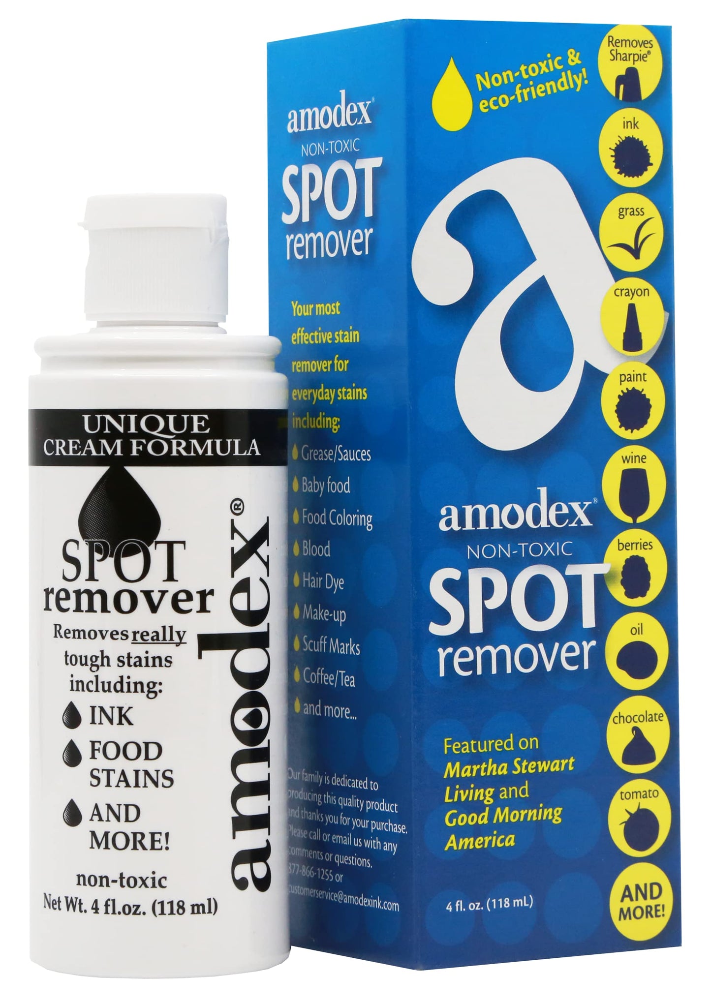 Amodex Ink & Spot Remover for Clothes, Leather and Skin - Removes Ink, Ballpoint, Sharpie, Grease and More, Works on Set-in Stains, Gentle but