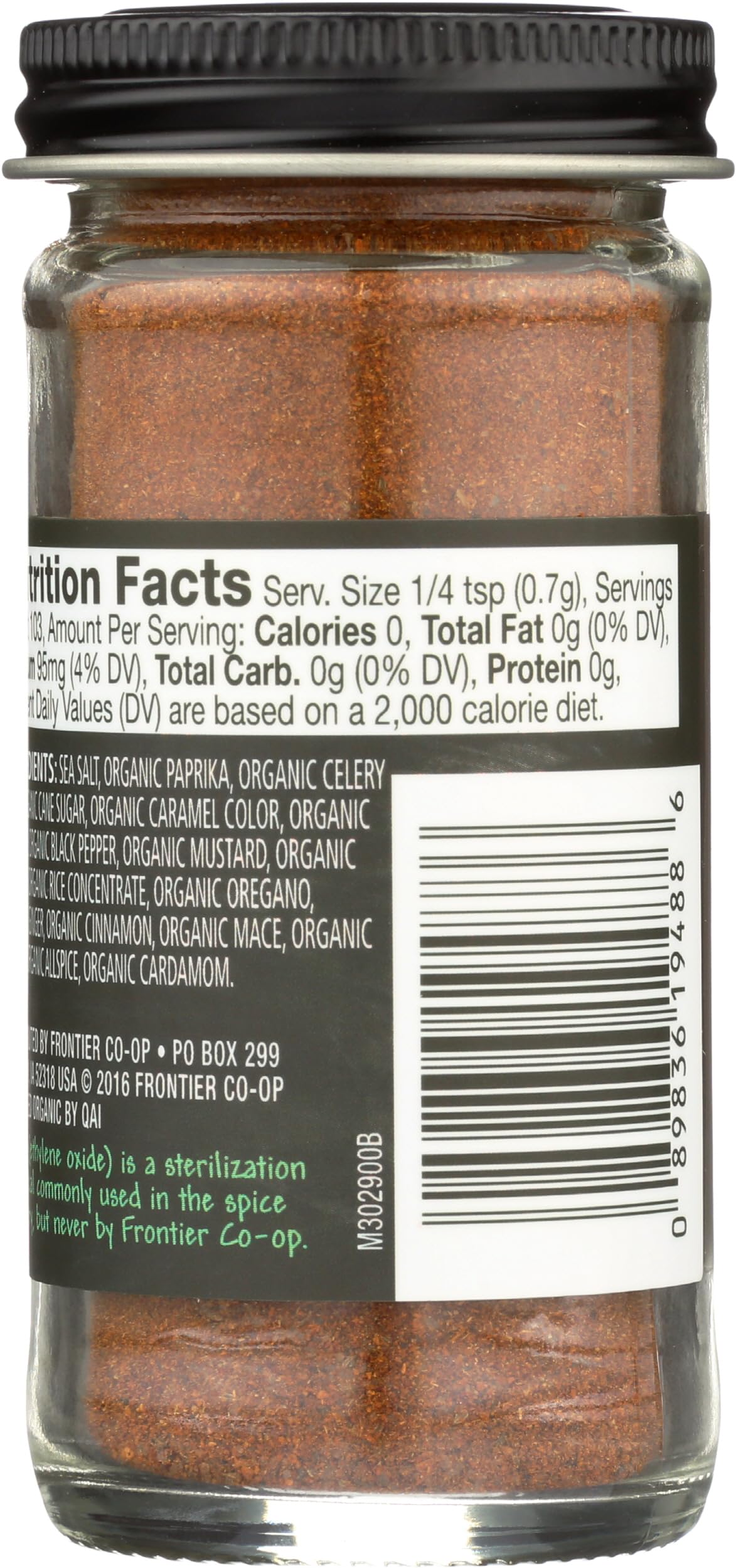 Frontier Co-op Organic Blackened Seafood Seasoning, 2.5 Ounce Bottle, Savory Blend for Fish, Seafood, Sauces, Chowders