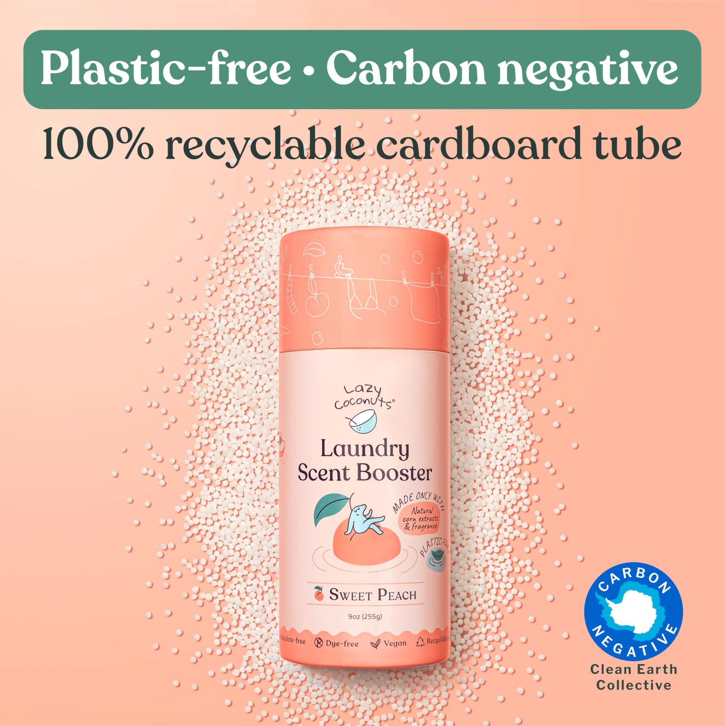 Lazy Coconuts Sweet Peach Laundry Beads - Eco Friendly, Plastic Free, Minimal, Natural Ingredients - Dye Free Laundry Scent Boosters, Zero Waste