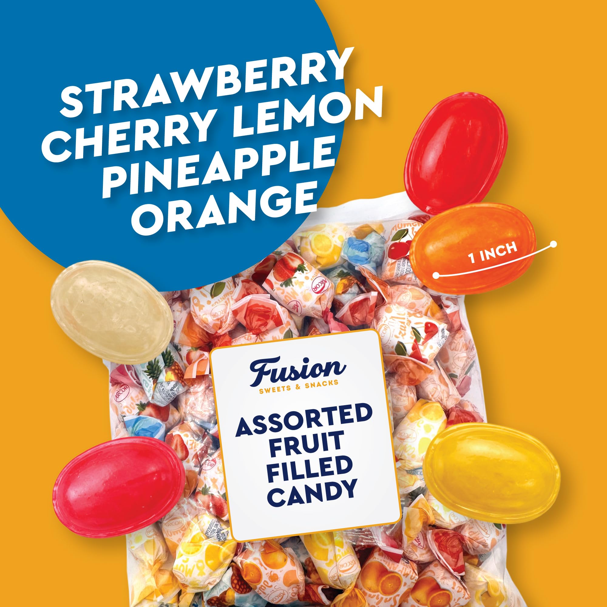 Arcor Fruit Filled Hard Candy - Assorted 2 Pounds Bulk Bag (Approx. 150 Pieces), Bon Bons Fruitfuls candy, Individually Wrapped Hard Candy. Pineapple