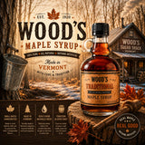 WOOD'S Vermont Maple Syrup - Traditional 100% Pure Maple Syrup | Small-Batch, Vegan Natural Sweetener | Grade A, Robust Taste | Perfect for Pancakes