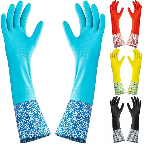 DecorRack 4 Pair Household Cleaning Gloves, Reusable Medium-Sized Multi-Purpose Gloves, Assorted