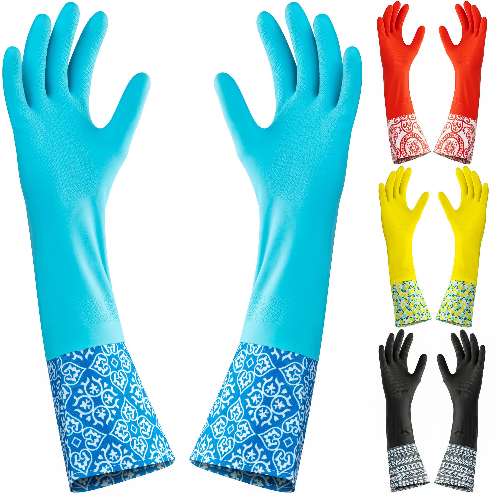 DecorRack 4 Pair Household Cleaning Gloves, Reusable Medium-Sized Multi-Purpose Gloves, Assorted