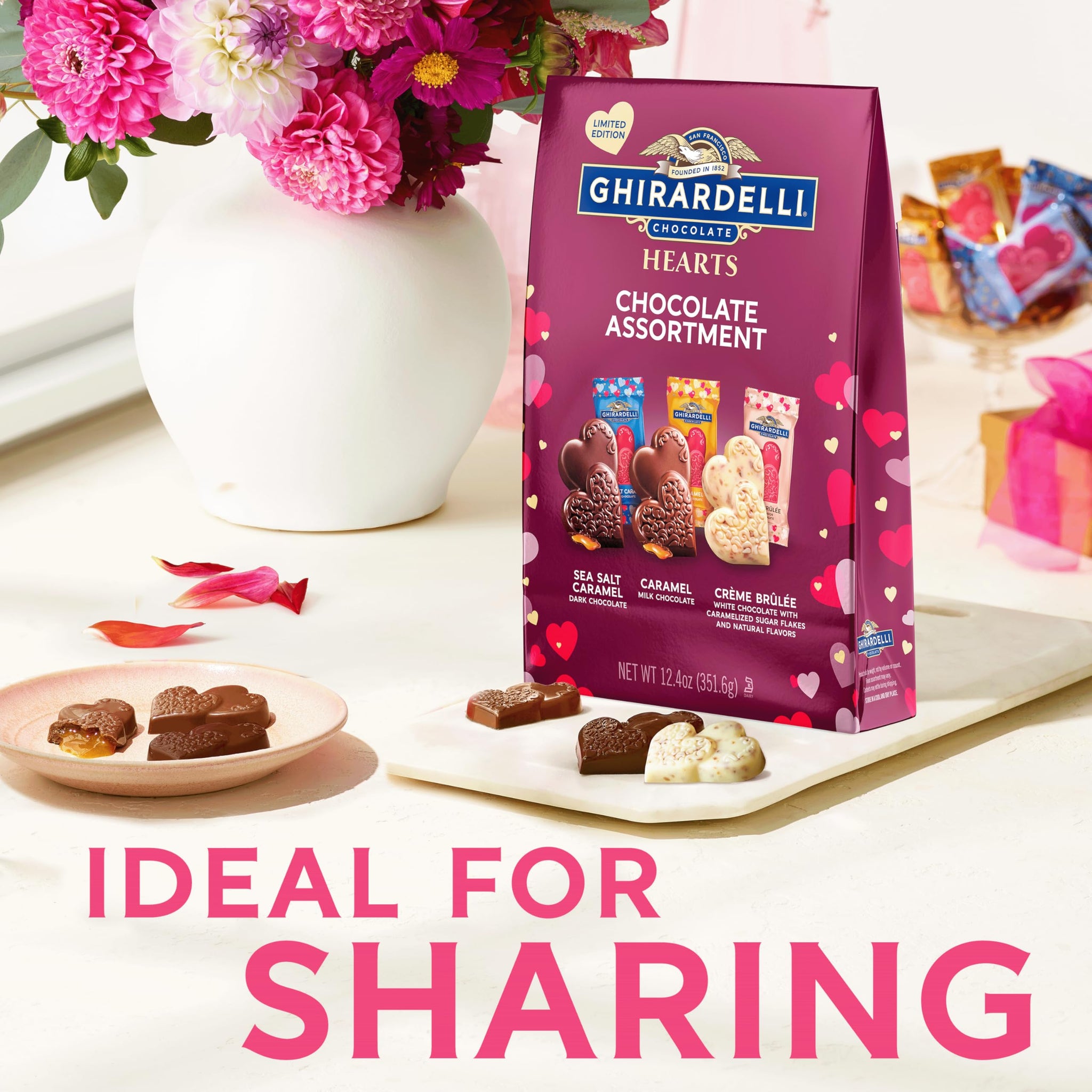 GHIRARDELLI Hearts Chocolate Assortment, 15.2 oz Bag Premium Valentine’s Day Candy Individually Wrapped Assorted Chocolate Hearts