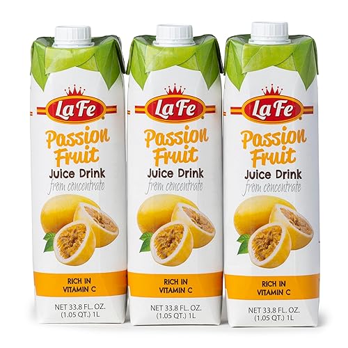 La Fe Passion Fruit Juice - Fresh Passion Fruit Juice Drink, Rich in Vitamin C, Sweet & Refreshing for Kids, Family & On the go, 3-Pack, 33.8 Fl Oz