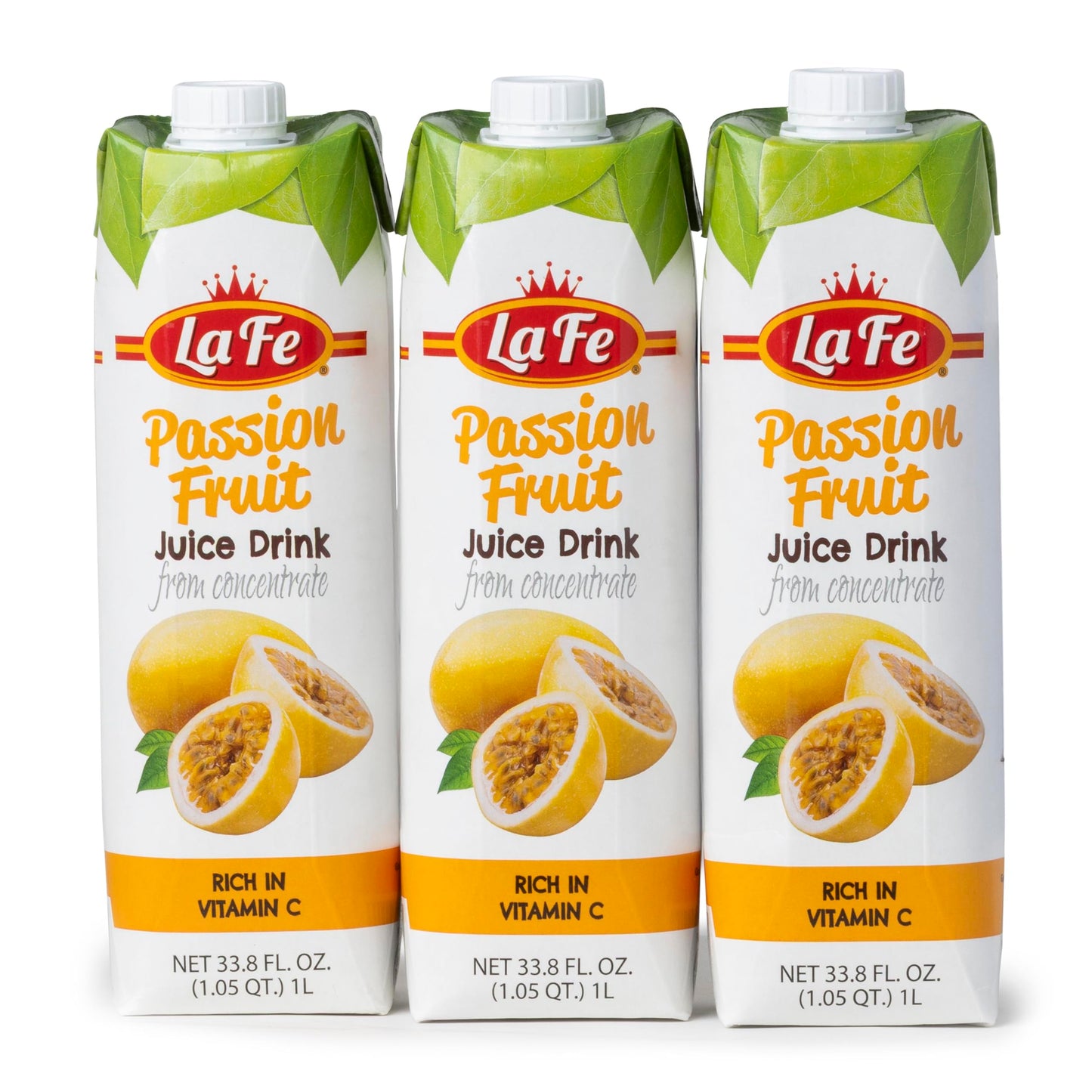 La Fe Passion Fruit Juice - Fresh Passion Fruit Juice Drink, Rich in Vitamin C, Sweet & Refreshing for Kids, Family & On the go, 3-Pack, 33.8 Fl Oz