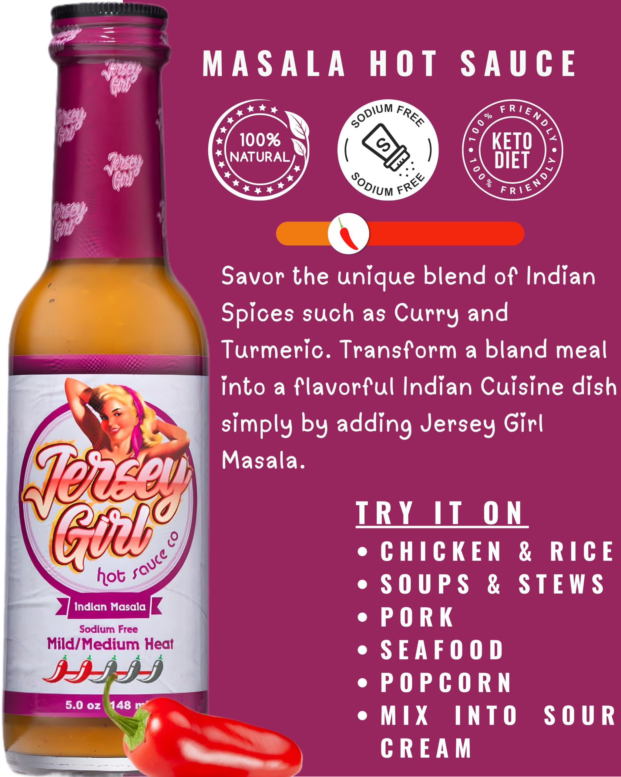Jersey Girl All Natural Hot Sauce (Hot Sauce Variety 4 Pack) Low Sodium Hot Sauce Set