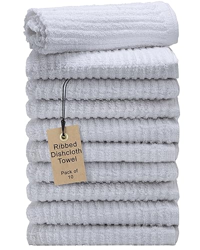 Textila Bar Mop Towels - 12x12 Inches - Pack of 10 - White - Cotton Dish Cloths & Cleaning Towels for Kitchen, Bar, Restaurant, Household Use