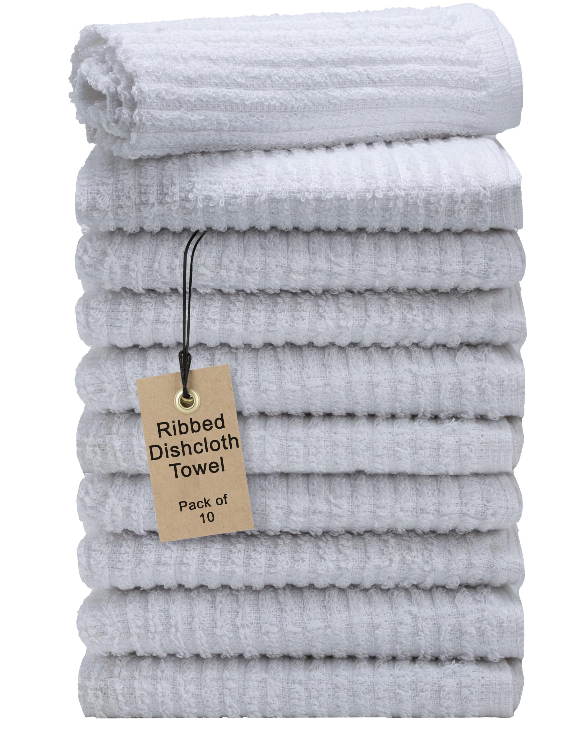 Textila Bar Mop Towels - 12x12 Inches - Pack of 10 - White - Cotton Dish Cloths & Cleaning Towels for Kitchen, Bar, Restaurant, Household Use