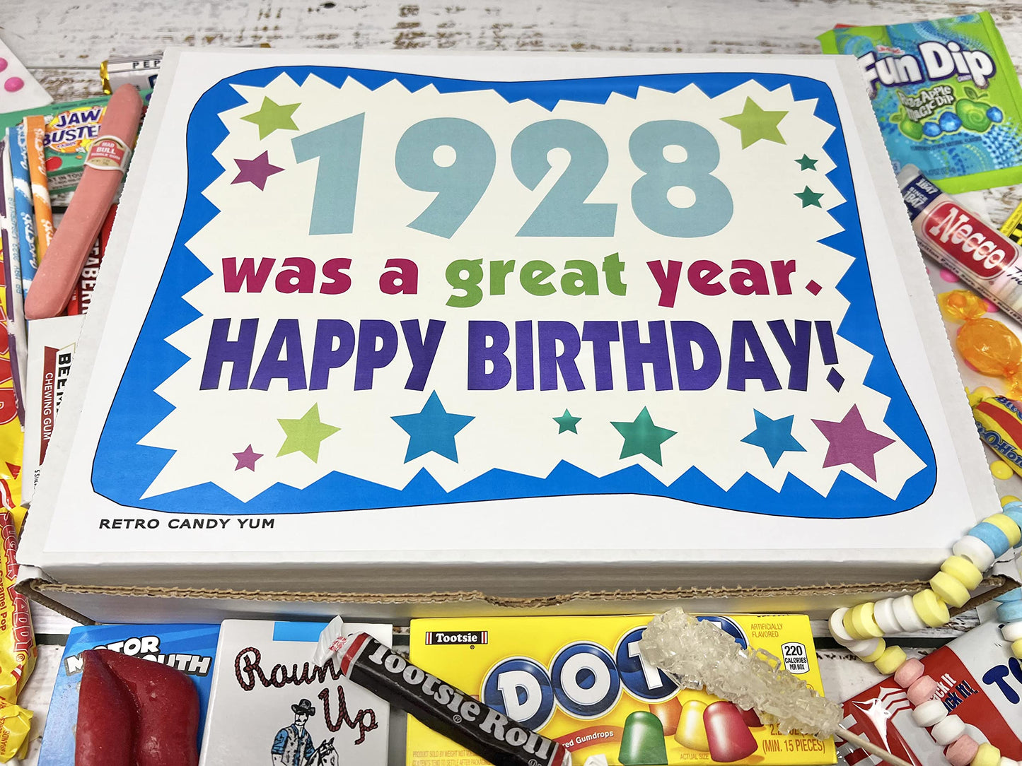 RETRO CANDY YUM ~ 1928 98th Birthday Gift Box Nostalgic Candy Assortment from Childhood for 98 Year Old Man or Woman Born 1928