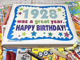 RETRO CANDY YUM ~ 1928 98th Birthday Gift Box Nostalgic Candy Assortment from Childhood for 98 Year Old Man or Woman Born 1928