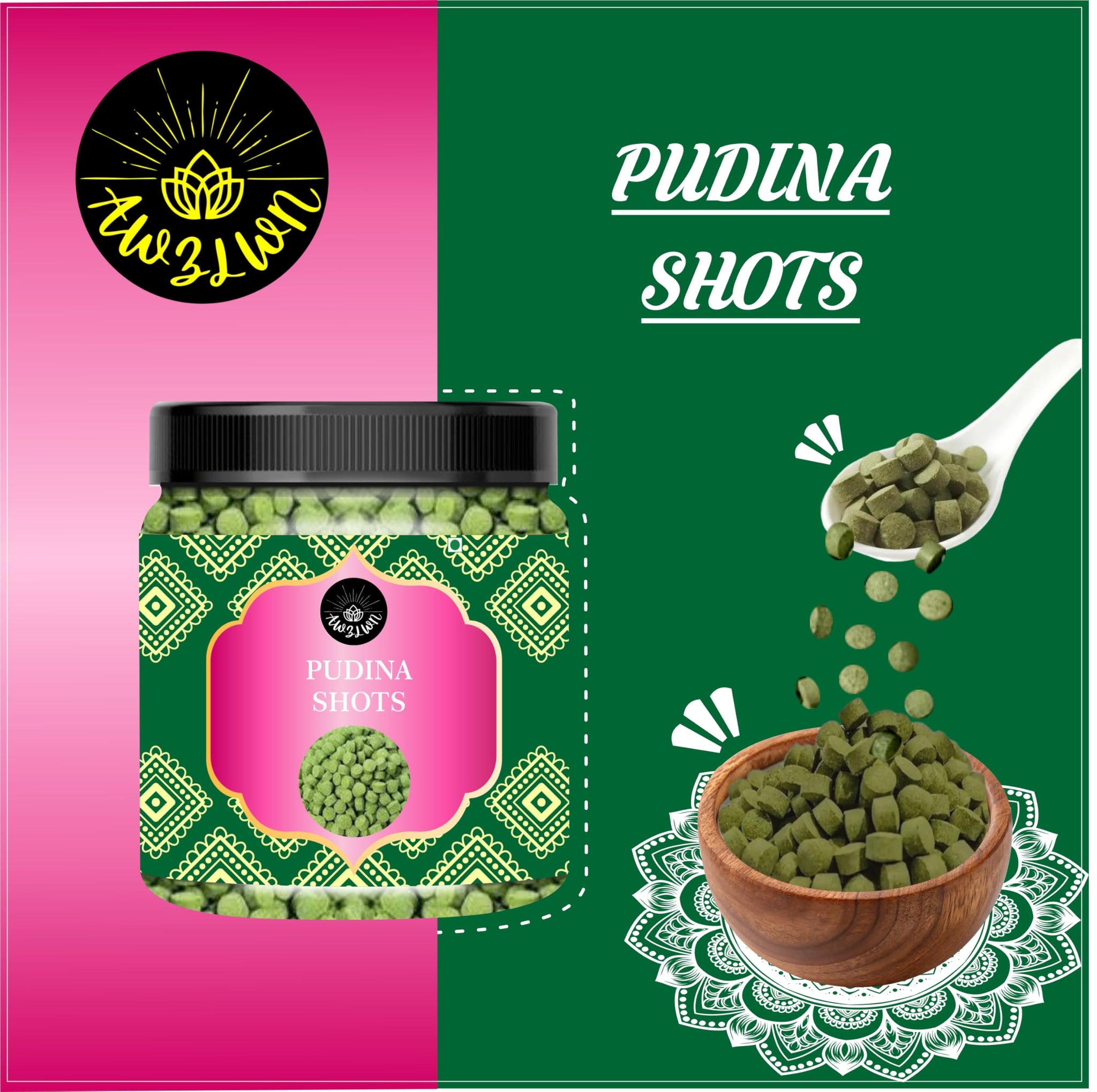 AWZLWN Natural Pudina Shots 3.52 OZ (100 GM) | Set oF 1 | AWZLWN