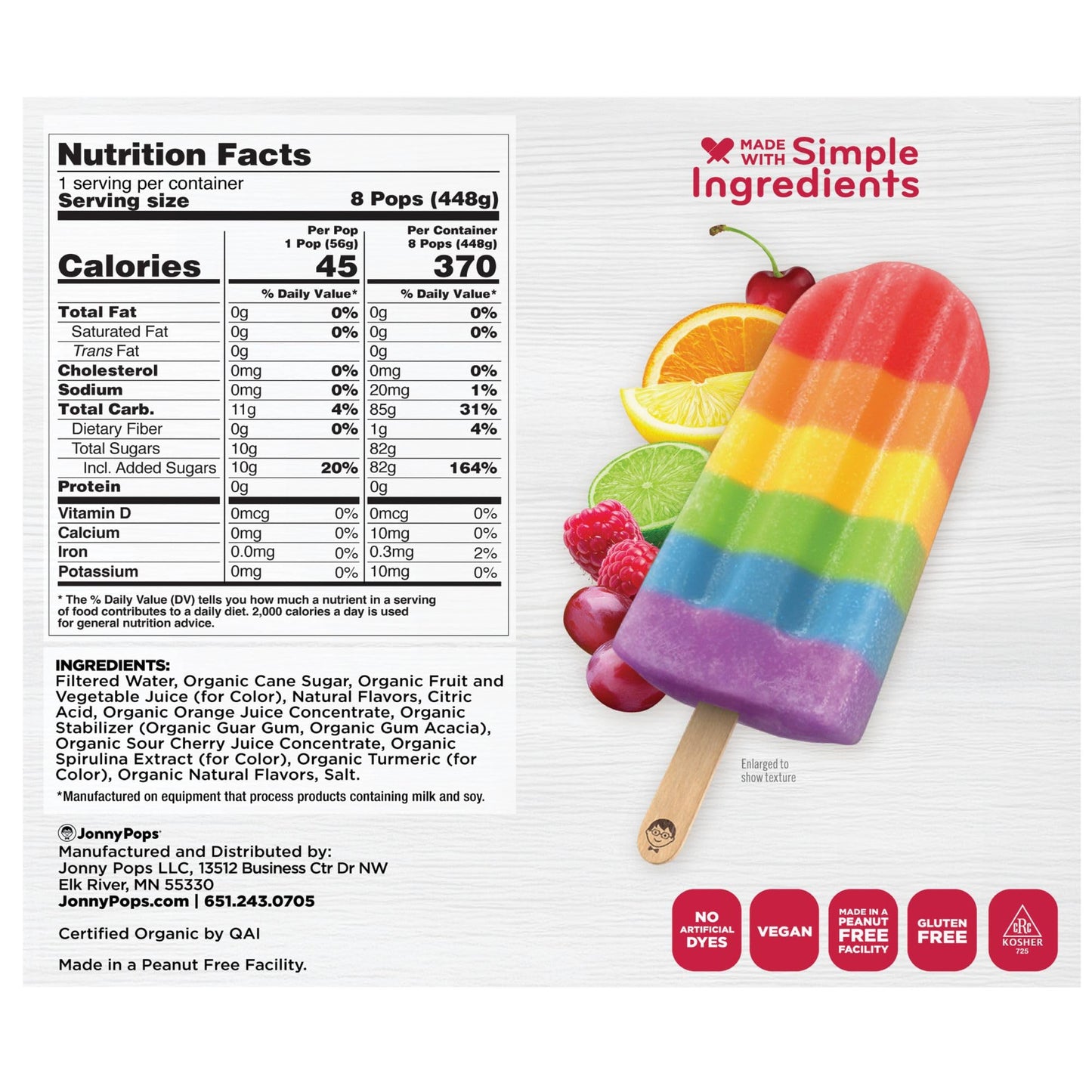 JonnyPops® Organic Rainbow Fruit Stacks Frozen Pops 8ct