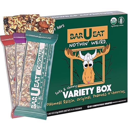 BAR-U-EAT Gluten-Free, Organic, Soft & Chewy Energy Bar. Real Food | Seed Oil Free | No Artificial Sugar | Compostable Packaging | Healthy Snacks