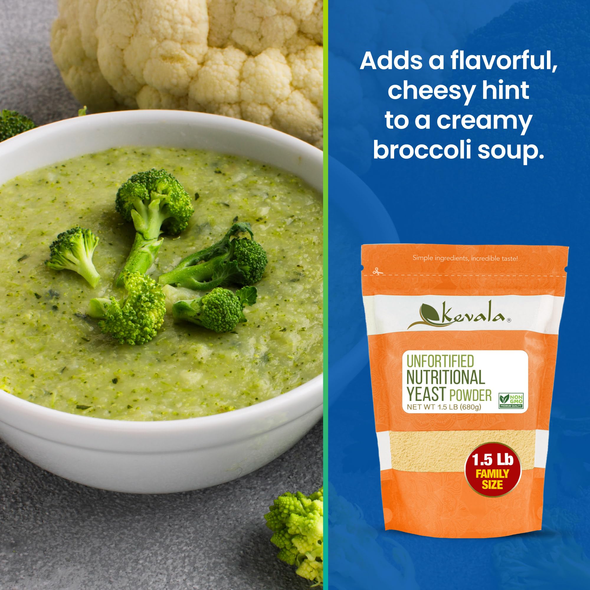 Kevala Nutritional Yeast - Premium Non Fortified Powder for Vegan Cooking, Product of USA, Seasoning with a Cheesy Flavor, Dry Yeast With No Added