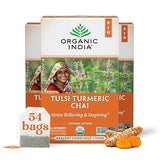ORGANIC INDIA Tulsi Turmeric Chai Tea - Herbal Tea Bags with Caffeine, Ginger Root, Cinnamon, Holy Basil, Stress Relieving and Energizing, Immune