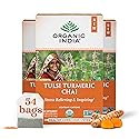 ORGANIC INDIA Tulsi Turmeric Chai Tea - Herbal Tea Bags with Caffeine, Ginger Root, Cinnamon, Holy Basil, Stress Relieving and Energizing, Immune