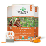 ORGANIC INDIA Tulsi Turmeric Chai Tea - Herbal Tea Bags with Caffeine, Ginger Root, Cinnamon, Holy Basil, Stress Relieving and Energizing, Immune
