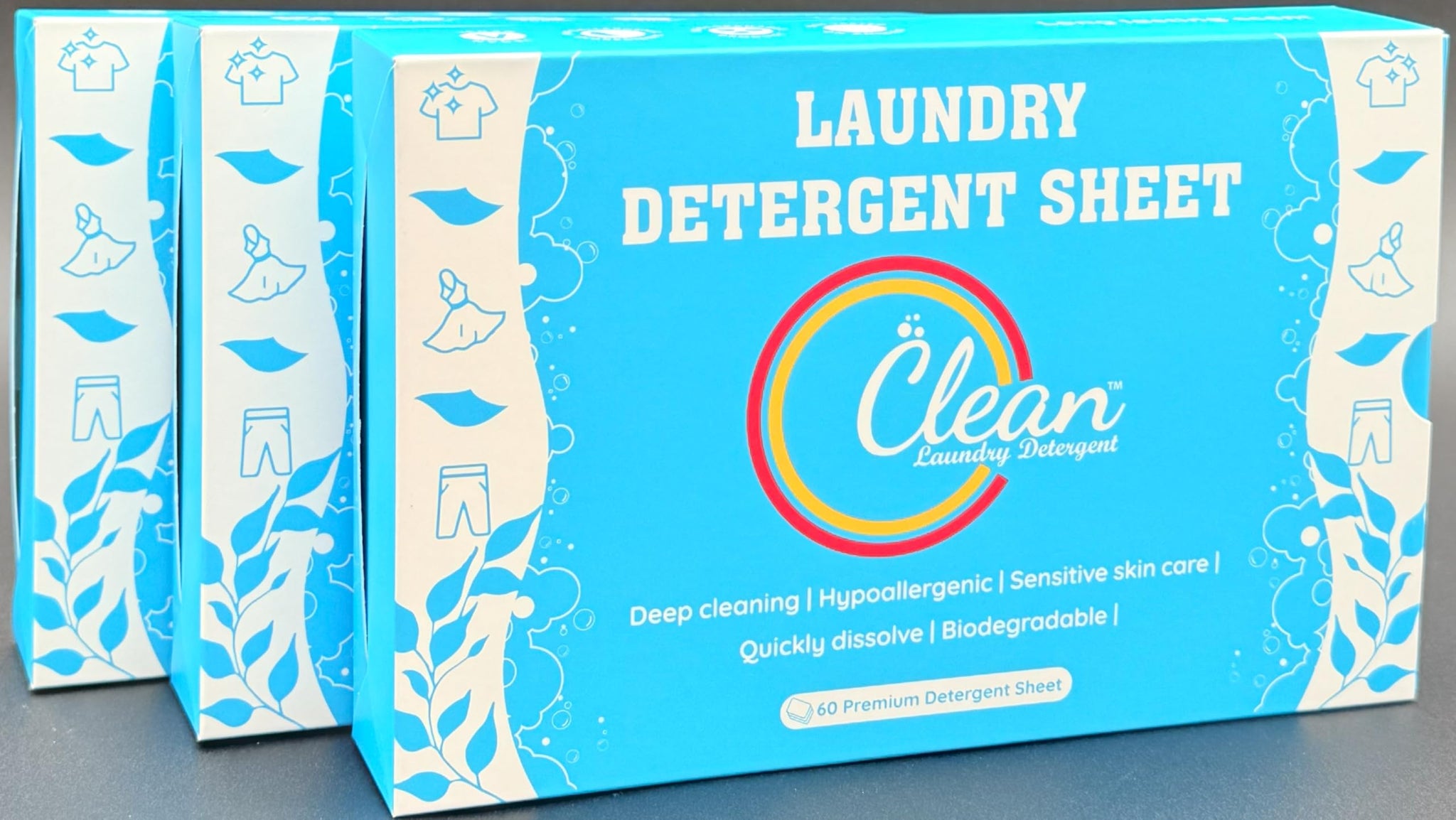 Clean Laundry Detergent™- Hypoallergenic, Eco-Friendly, Plant-Based, Biodegradable, 100% Natural - Gentle on Skin & Fabrics, Fresh Scent, 60 Premium