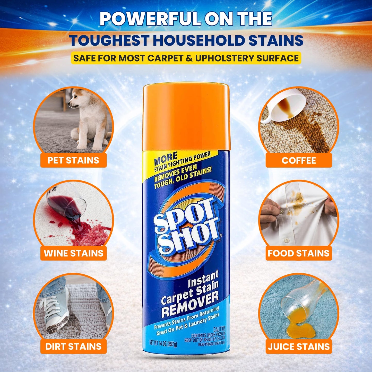 Spot Shot Carpet Stain Remover Spray - Powerful Cleaner for Carpet, Upholstery & Rugs- Removes Pet Odors, Coffee, Wine, Grease- Foam Aerosol (3 Pk)