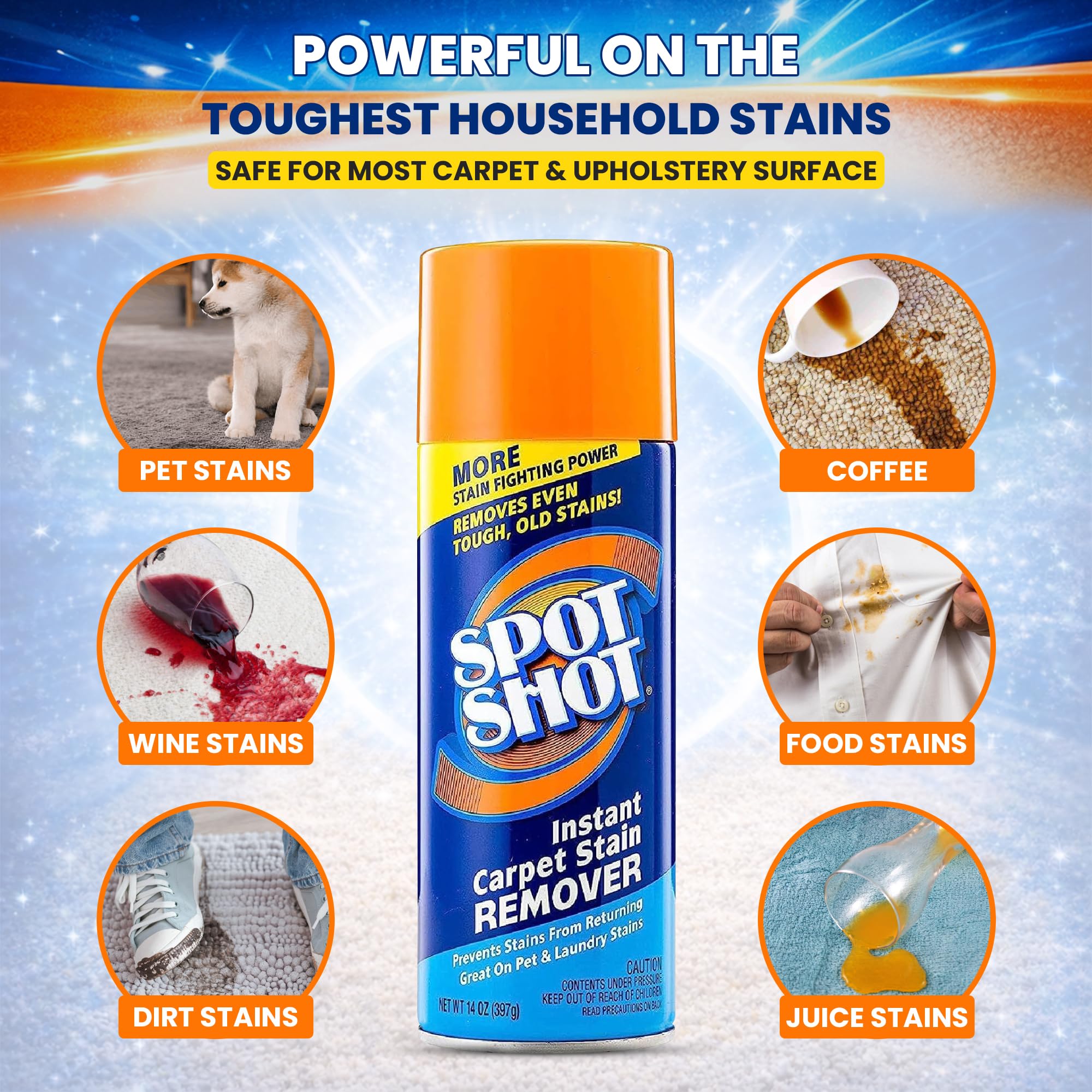 Spot Shot Carpet Stain Remover Spray - Powerful Cleaner for Carpet, Upholstery & Rugs- Removes Pet Odors, Coffee, Wine, Grease- Foam Aerosol (3 Pk)