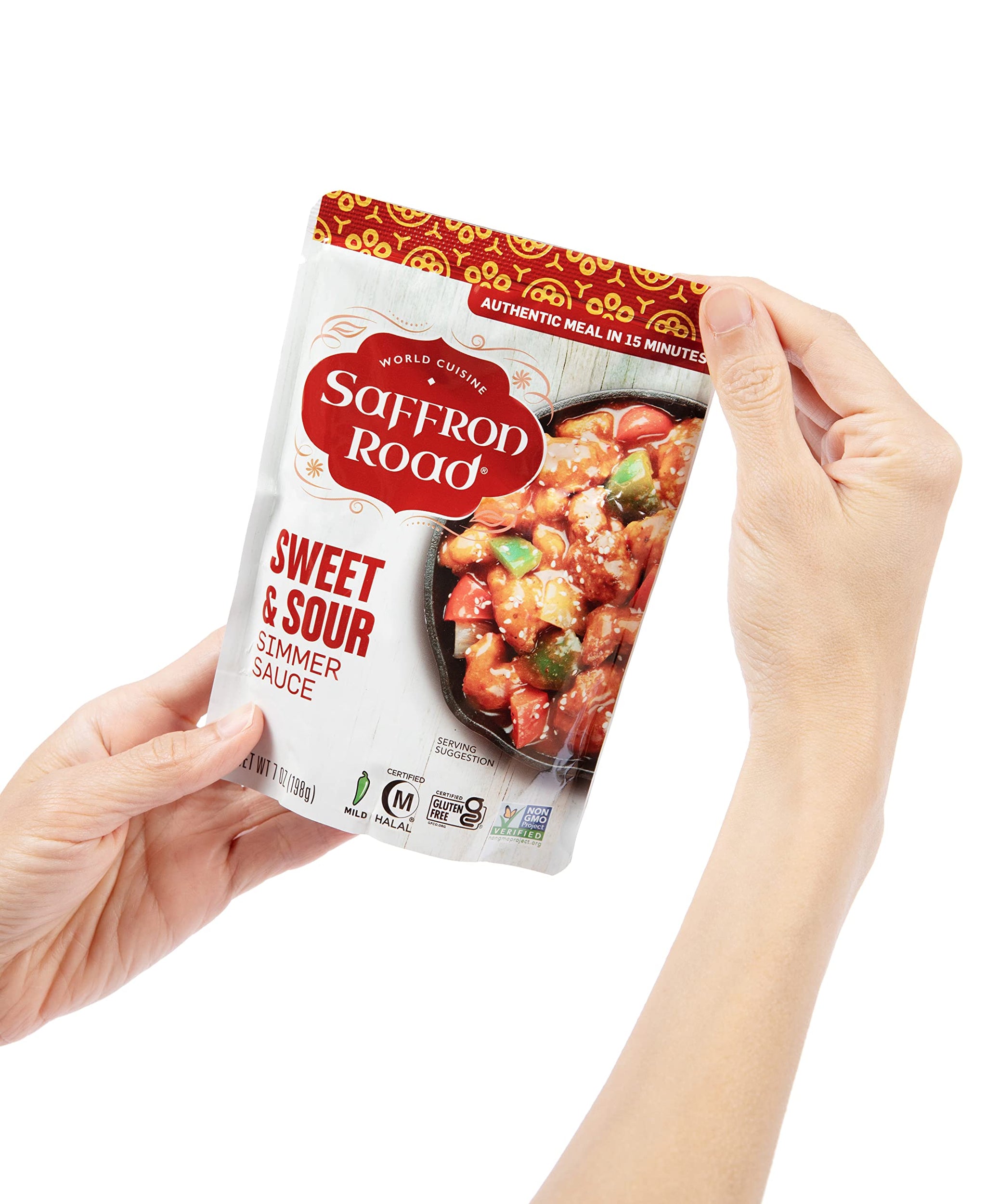 Saffron Road Sweet and Sour Simmer Sauce | Globally Inspired Simmer Sauce | Gluten-free, Vegan, Non-GMO, and Certified Halal and Kosher | 7.0oz Pouch