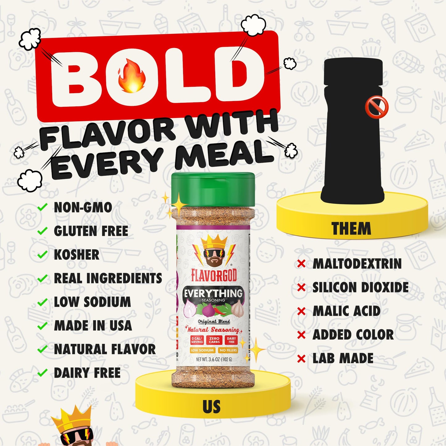 Flavor God Classic Combo Pack of 3 Herb, Spice & Seasoning Gift Set, Everything, Everything Spicy, Garlic Lovers, Natural Healthy Spice Blend, Low