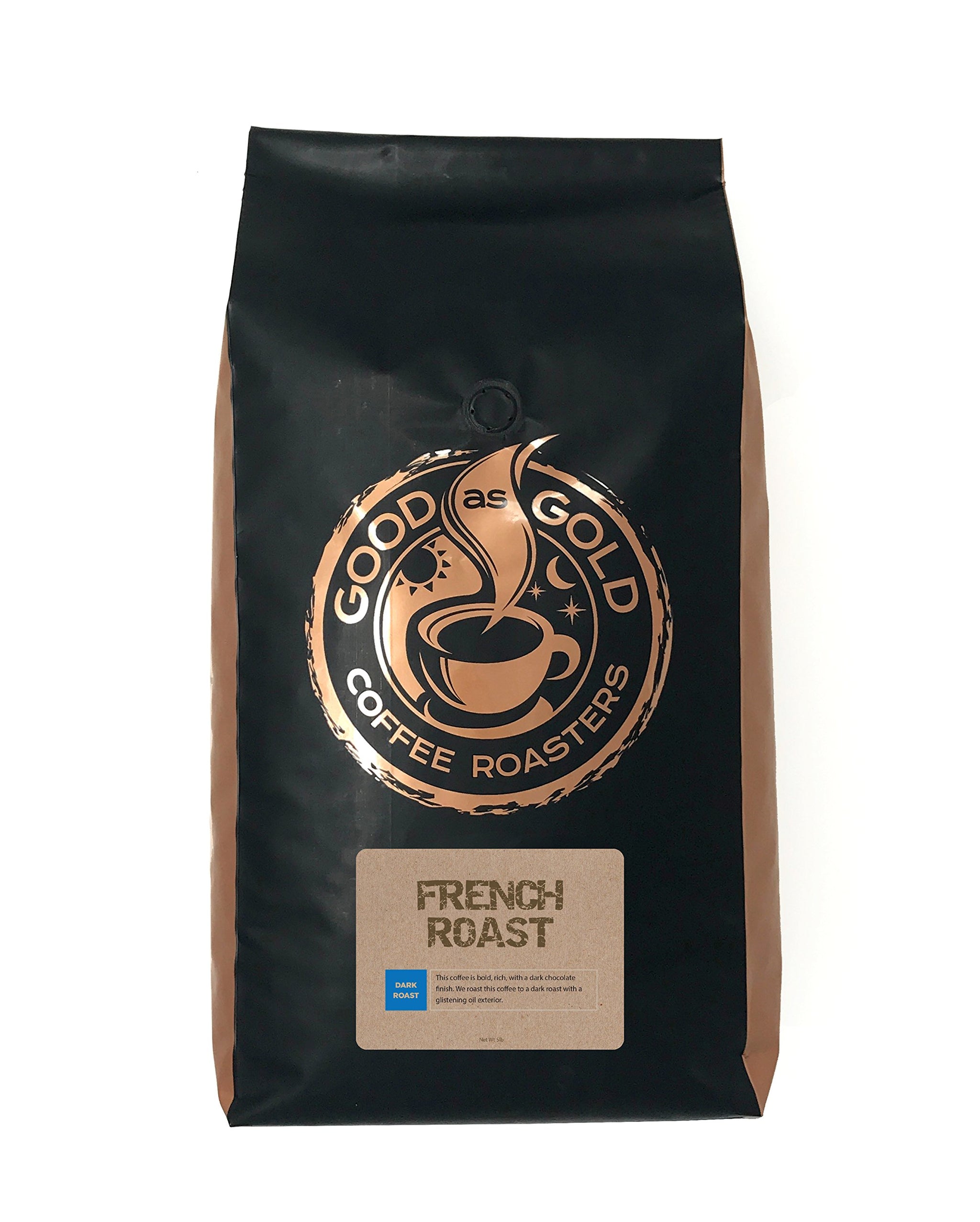 FRENCH ROAST Ground Coffee, Dark Roast, 5 Pound Bulk Bag, Ground Fresh To Order - Good As Gold Coffee Roasters