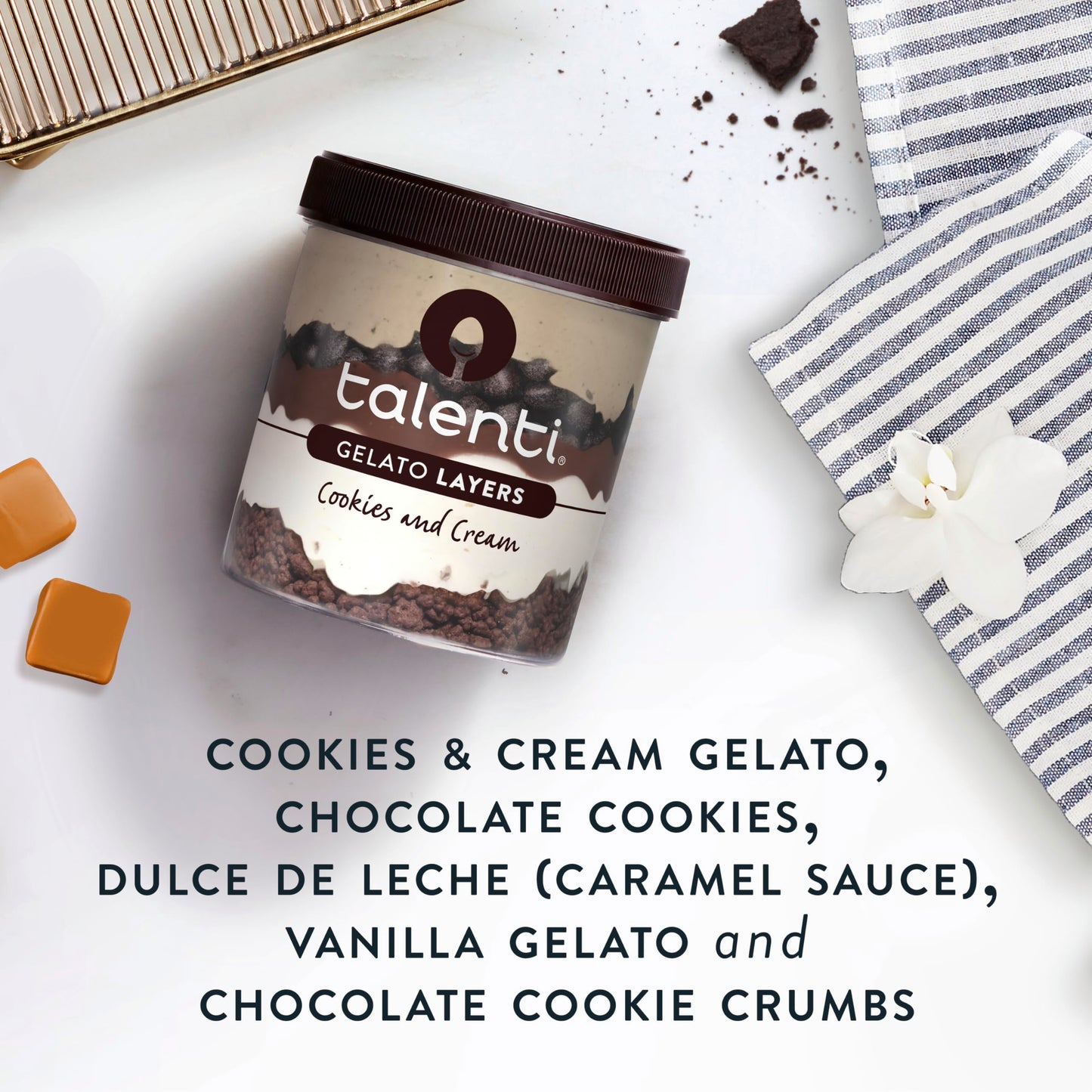 Talenti Gelato Layers For a Delicious Frozen Dessert Cookies and Cream 5 Layers in Every Jar 10.7 oz