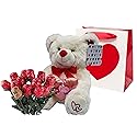 Valentines Day Gift Basket | 10 Inches Teddy Bear Plush (Color May Vary), Valentine Theme Gift Bag & A dozen Belgian Milk Chocolate Roses Bouquet 2.11