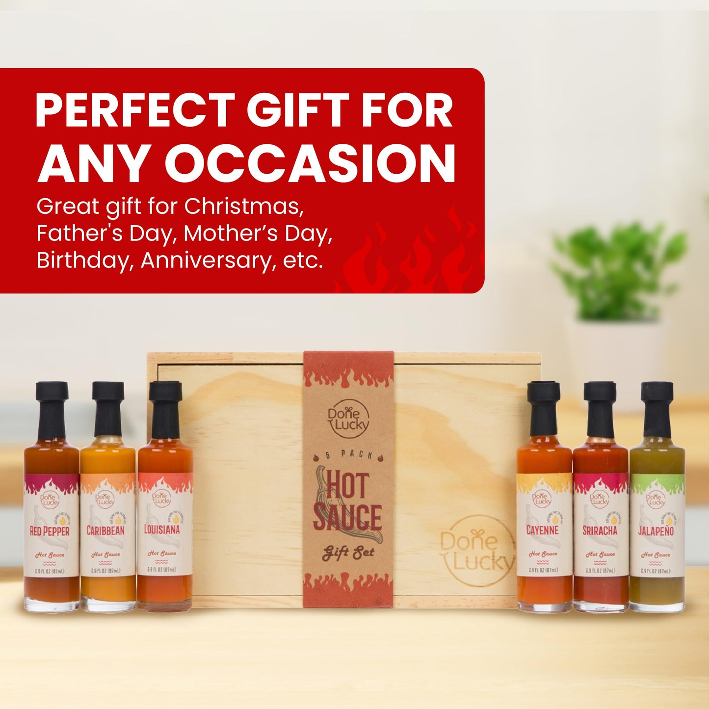 Hot Sauce Gift Set (6 Pack) - Hot Sauce Variety Pack in Premium Wooden Box - Great Gift for Birthday, Christmas, Father's Day for Men, Him, Her, Dad