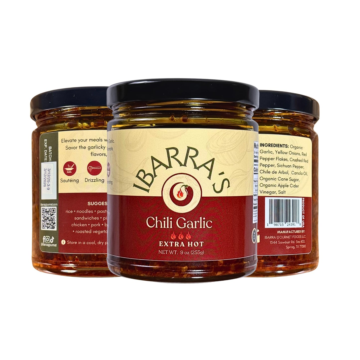 IBARRA'S Chili Garlic - 9oz (Pack of 1) - "The all-around, premium sauce for spice and flavor". Vegan-friendly. Small-batch production. Gluten-free