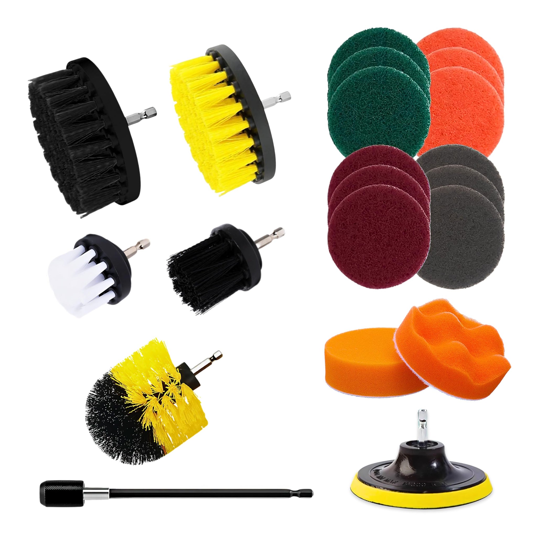 Diamond Shine 21-Piece Drill Power Scrubber Attachment Set - Includes Scrub Pads, Sponges, and Brushes - All Purpose Electric Cleaning Accessories
