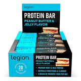 Legion Protein Bar Peanut Butter Jelly - 100% Whey Protein, Soy Free Protein Bars with Prebiotic Fiber - Low Fat Healthy Protein Bar - Gluten Free